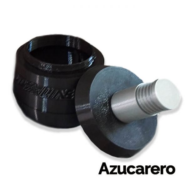 Azucarero con diseño de freno de patín artístico ensamblado y desenroscado en color negro.