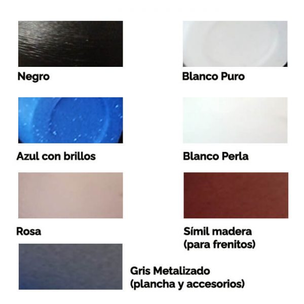 Paleta de colores personalizables para mates y accesorios.